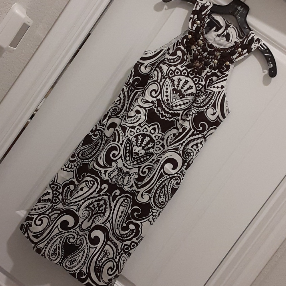 INC brown white tropical floral halter dress - 8